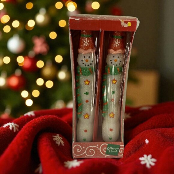 ROSS -- Christmas Candles, Snowman Shape, Set of 2, "Snowy Days," Vintage - Picture 1 of 4
